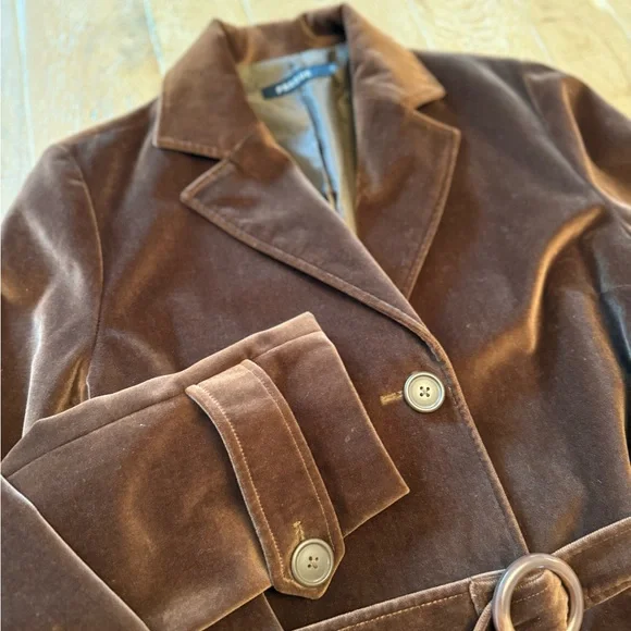Vintage Prague Brown Velvet Belted Blazer Jacket - Women L - Picture 2 of 10